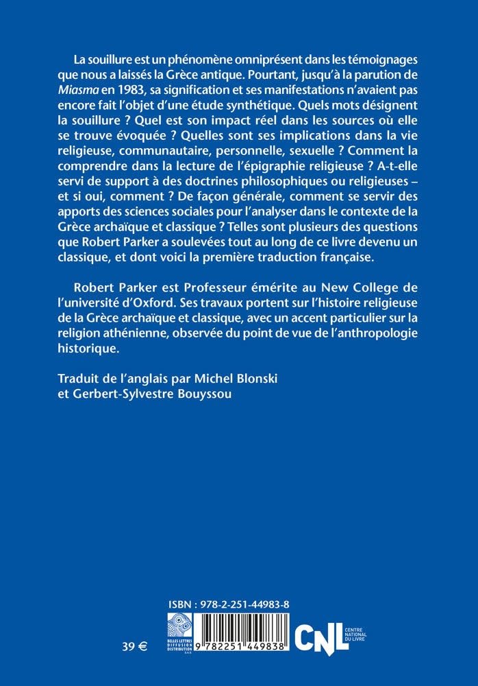 Miasma : souillure et purification dans la religion grecque archaïque et classique — Michel Blonski et Gerbert-Sylvestre Bouyssou